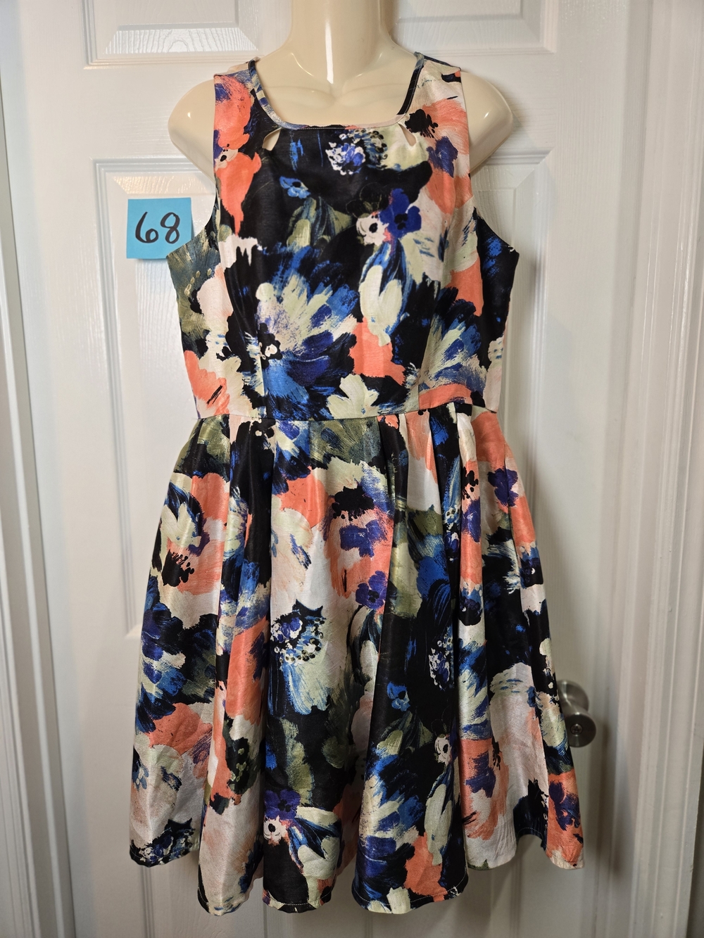 Danny & Nicole Watercolors Floral Fit-and-Flare Dress in Navy, Coral & Cream 10